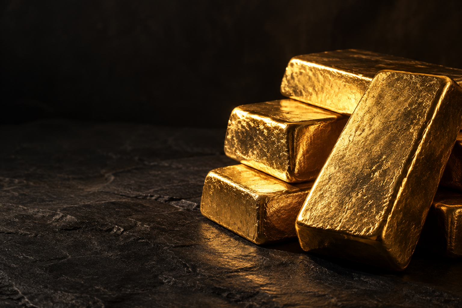 Unbranded gold bullion bars in warm directional light